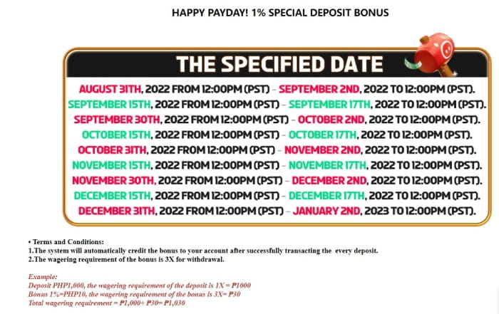 Happy Payday! 1% Special Deposit Bonus