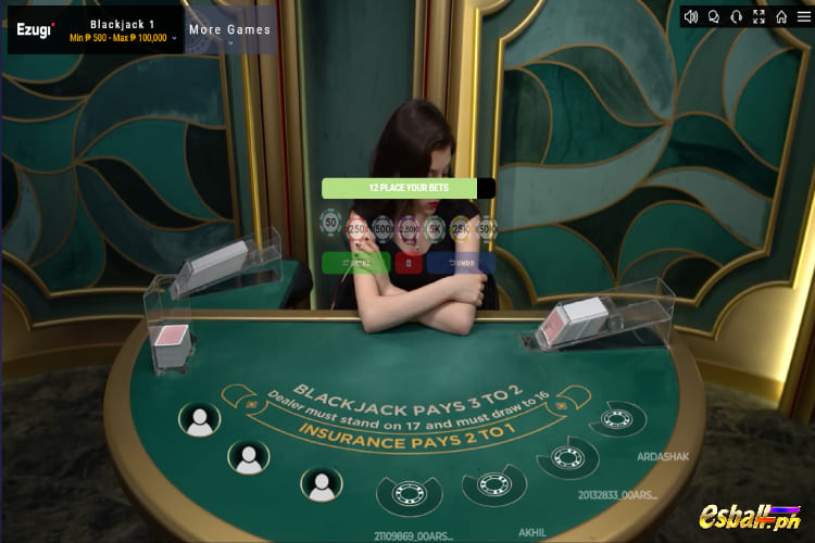 Side Bets in EZugi Blackjack Game Online Casino