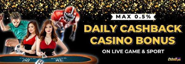 Daily Cashback Casino Bonus ₱5,000 on Live Game & Sport